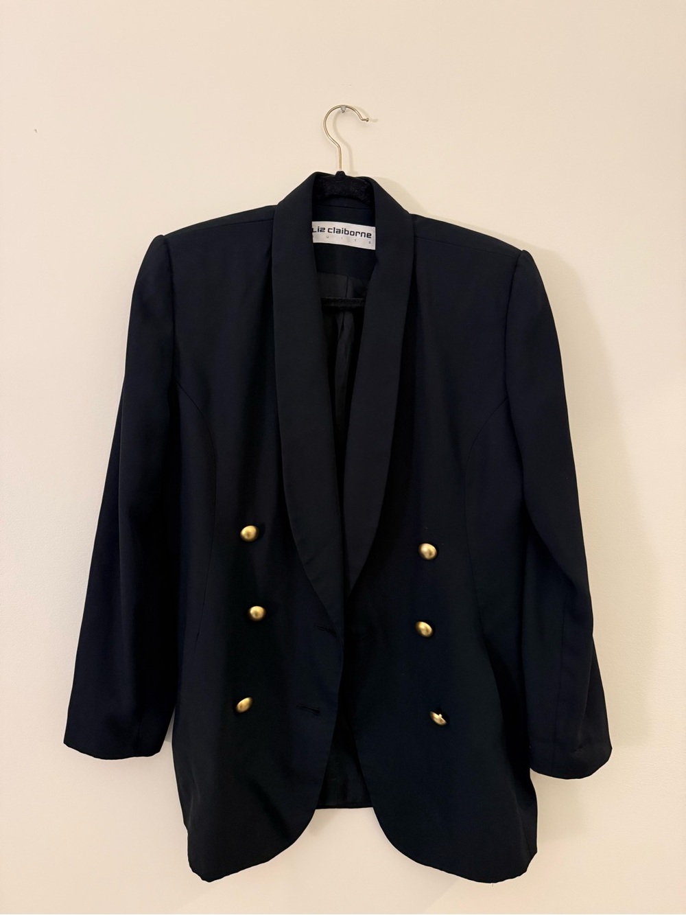 Vintage Liz Claiborne Black Double-Breasted Blazer with Gold Buttons